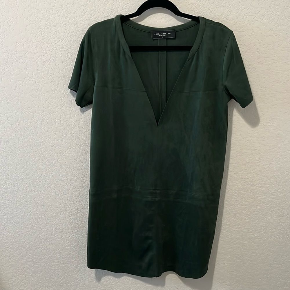 AKIRA CHICAGO Black Label Faux Suede Dark Forest Green Mini Dress, size Medium